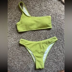 Lime Green Textured Bikini Set